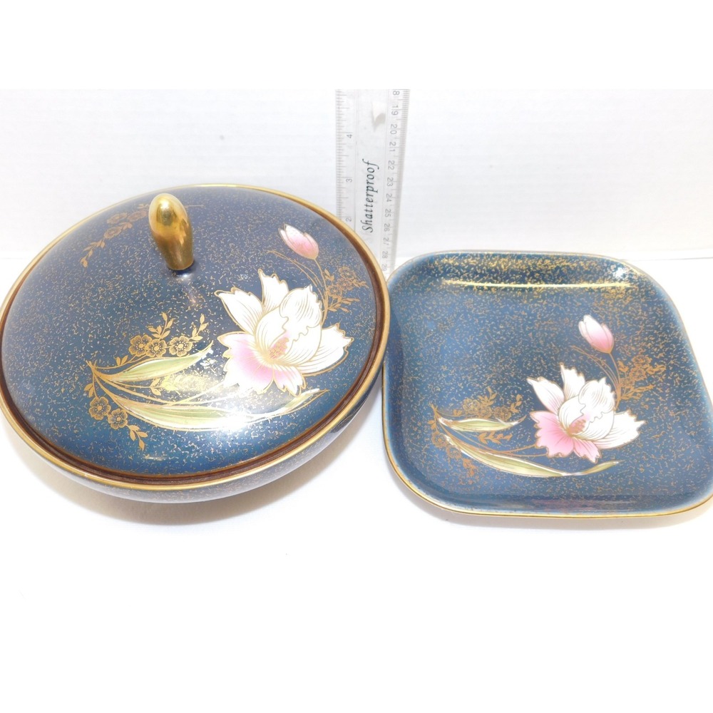 Royal Porzellan Bavaria KPM Germany Handarbeit Lidded Candy Dish and Plate